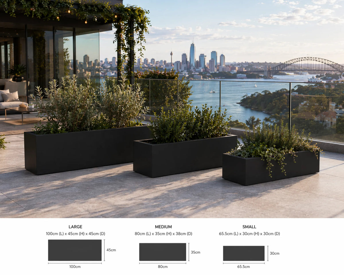 Luxury Rectangular Trough Planter Set of 3 | Matt Black | Premium Pot Range