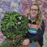 Slimline Flowering White Artificial Green Wall Disc UV Resistant 100cm (White Frame) - product video