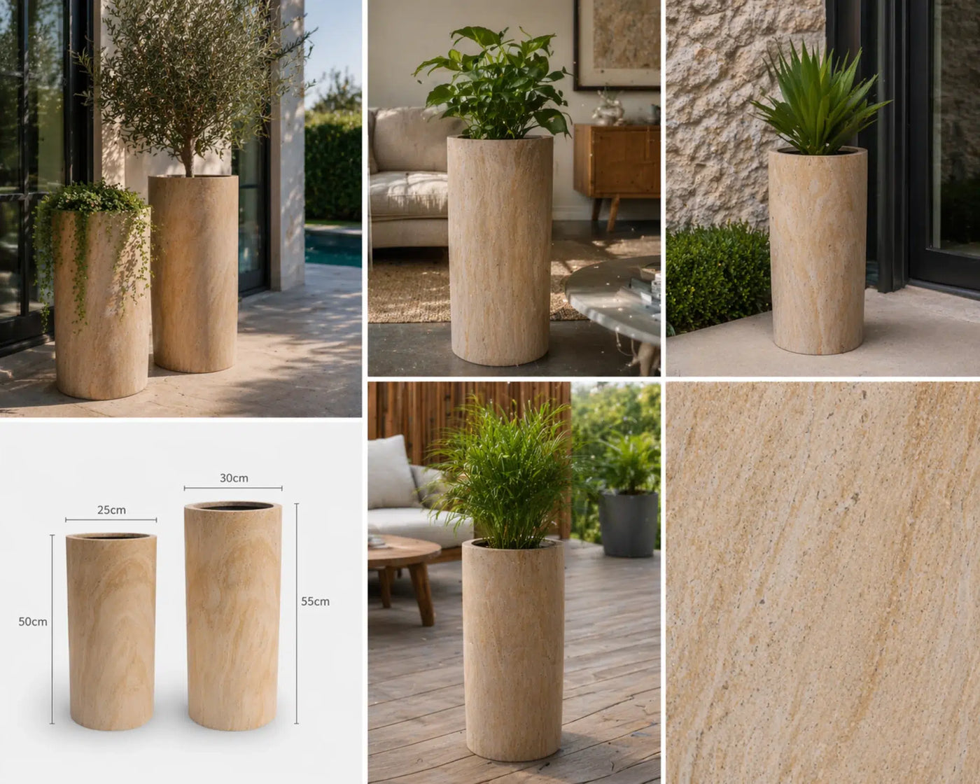 2 Sizes - Luxury Marble Tall Cylinder Planter | Premium Pot Range