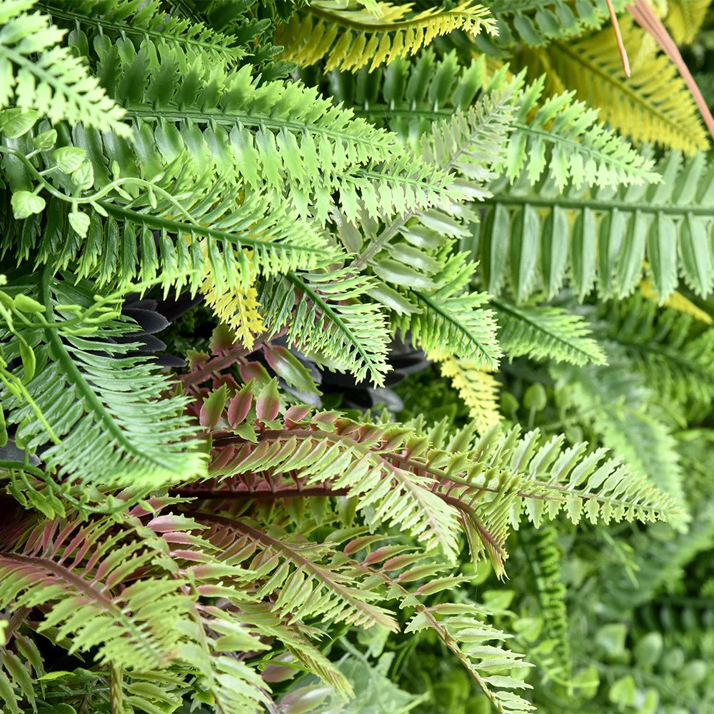 Tropical Luxe Escape artificial green wall panel 1m x 1m, foliage detail 1