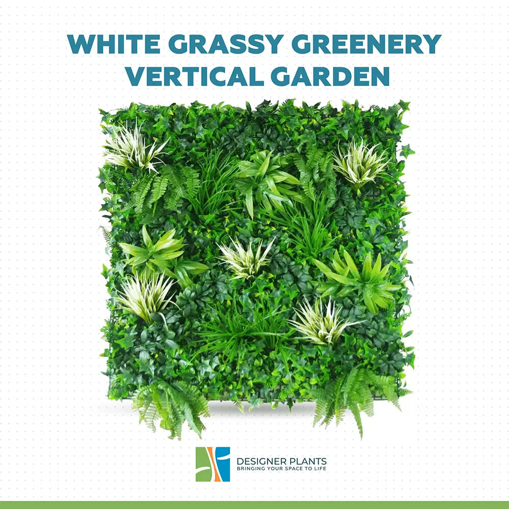White Grassy Greenery Vertical Garden / Green Wall UV Resistant 100cm x 100cm