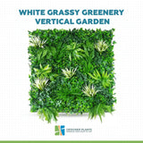 White Grassy Greenery Vertical Garden / Green Wall UV Resistant 100cm x 100cm