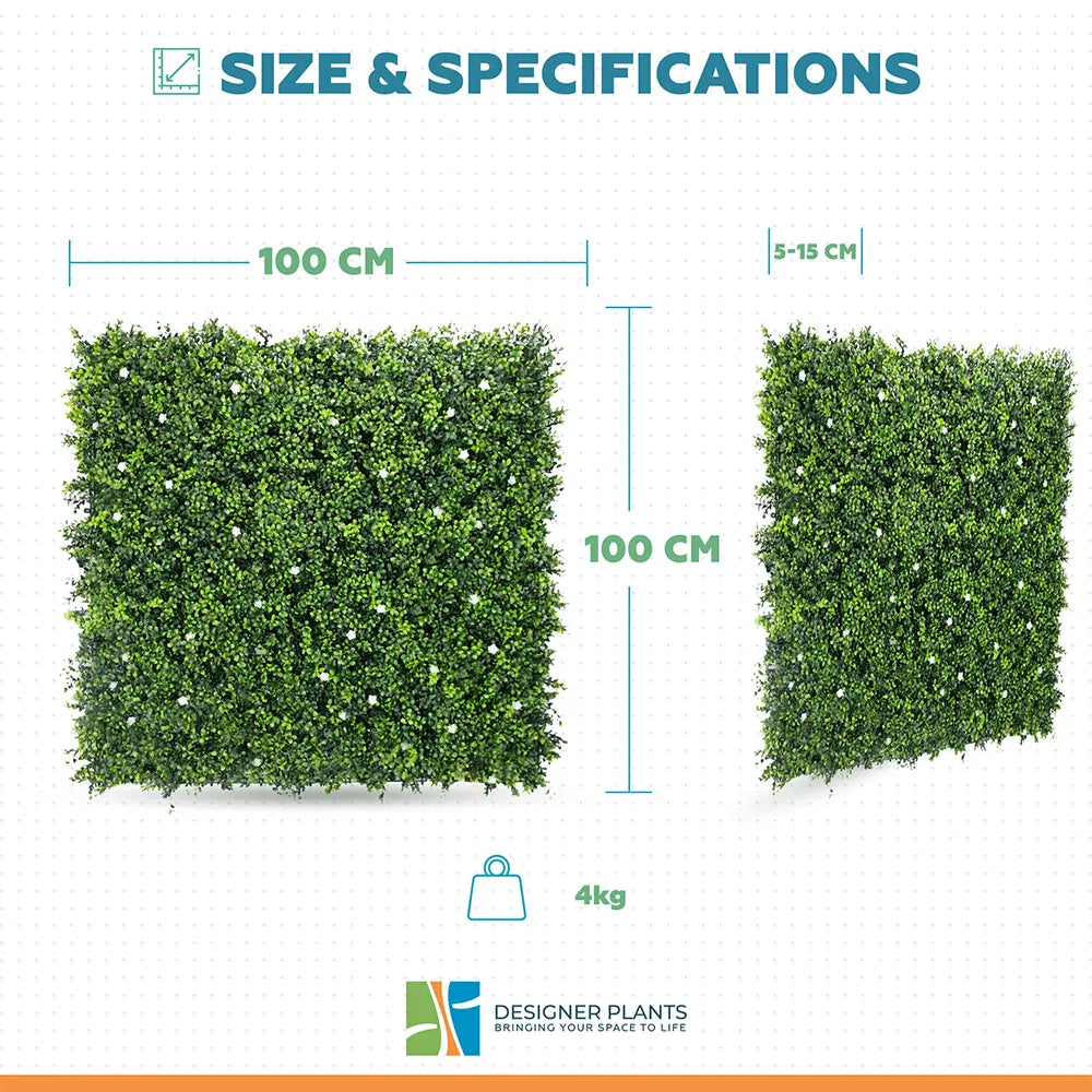 Luxury Flowering Artificial Buxus Hedge Panel UV Resistant 1m x 1m