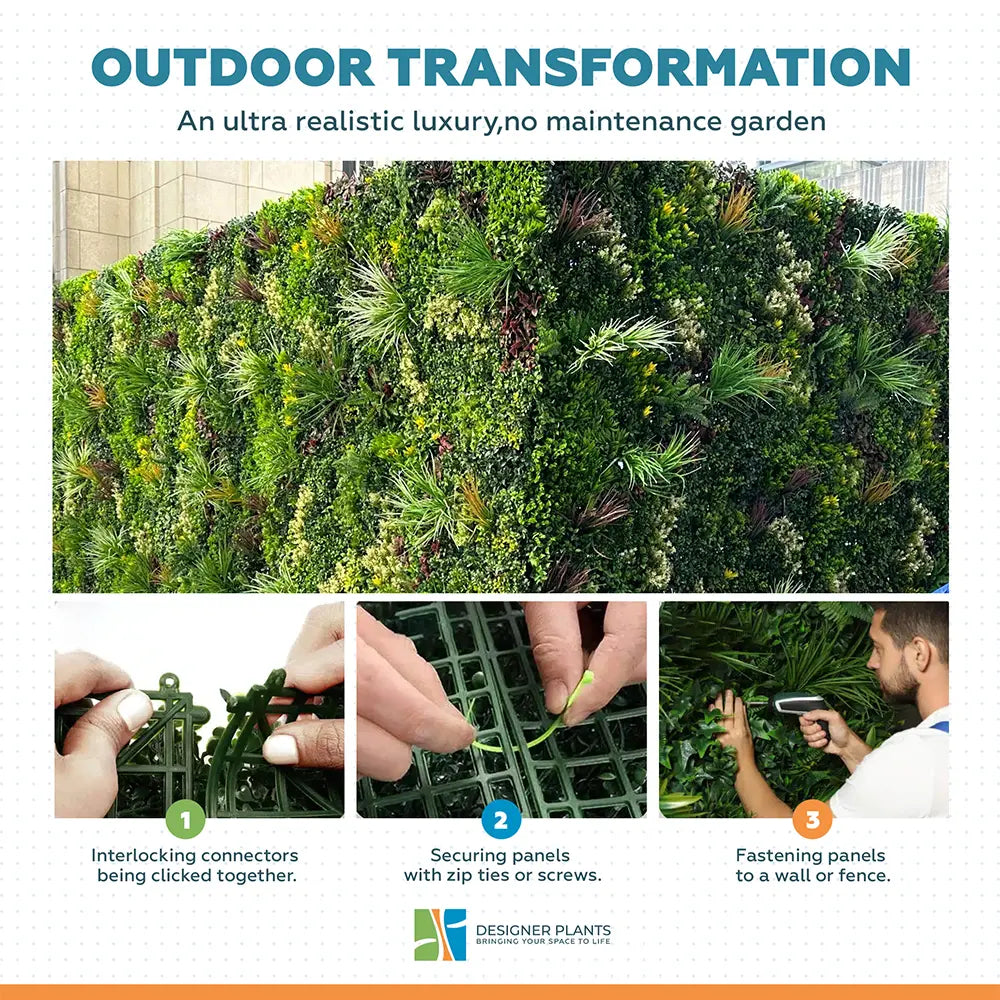 Luxury Evergreen Rainforest Recycled Vertical Garden / Green Wall UV Resistant 1m x 1m