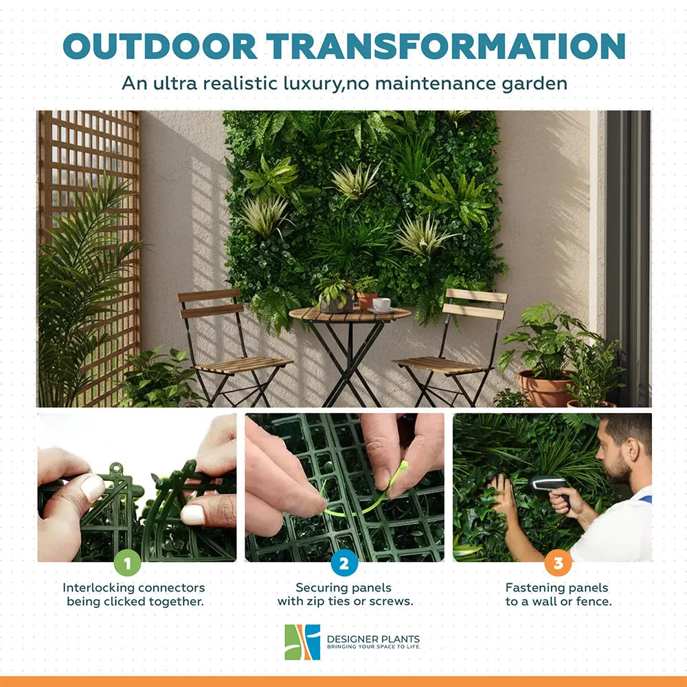 White Grassy Greenery Vertical Garden / Green Wall UV Resistant 100cm x 100cm
