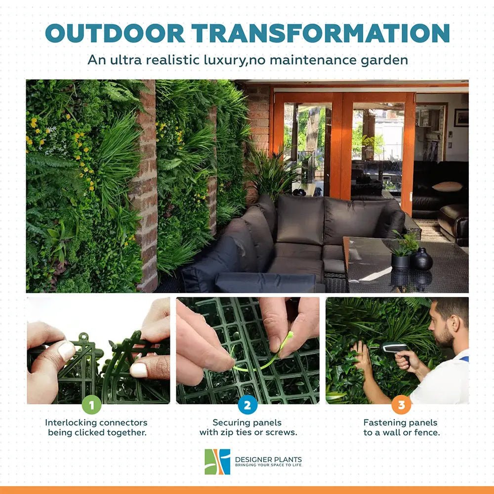 Luxury Country Fern Recycled Vertical Garden / Green Wall UV Resistant 100cm x 100cm
