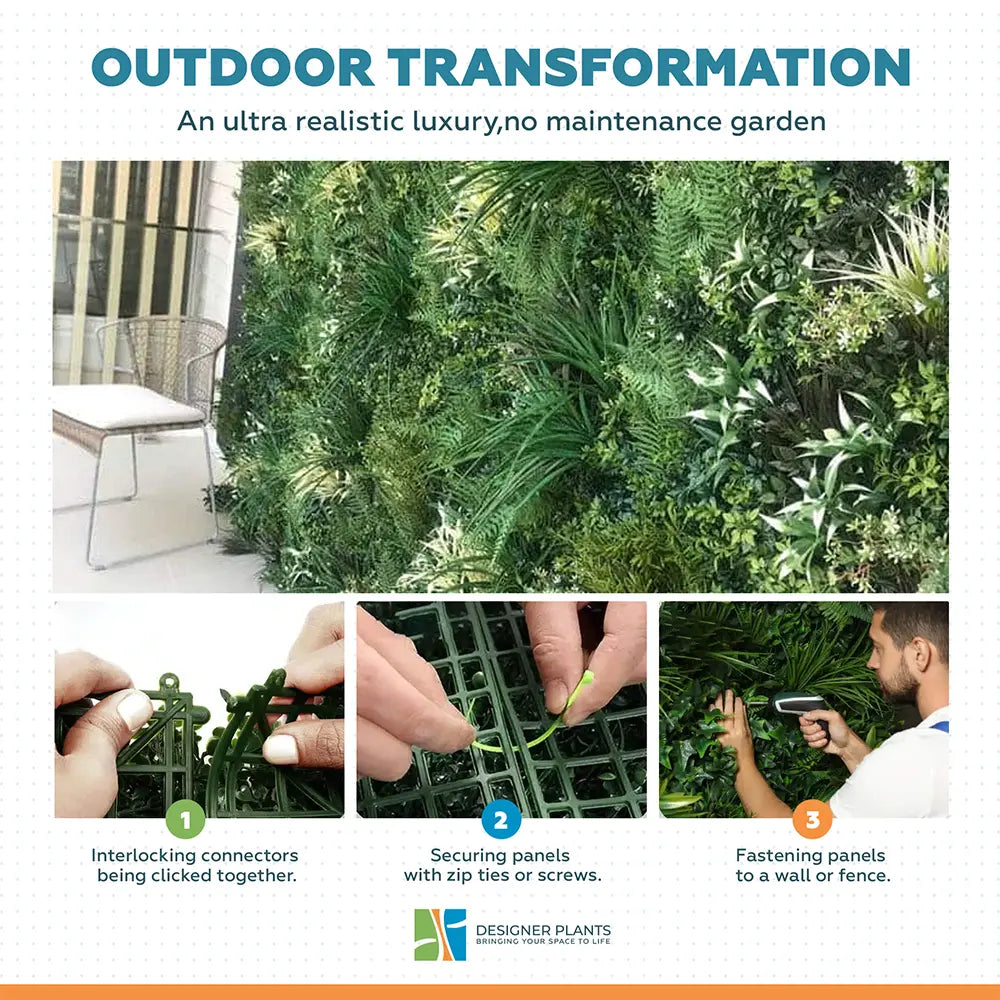 Green Forest Bespoke Commercial Grade Metal Backed Vertical Garden / Green Wall UV Resistant 1m x 1m Fire Retardant