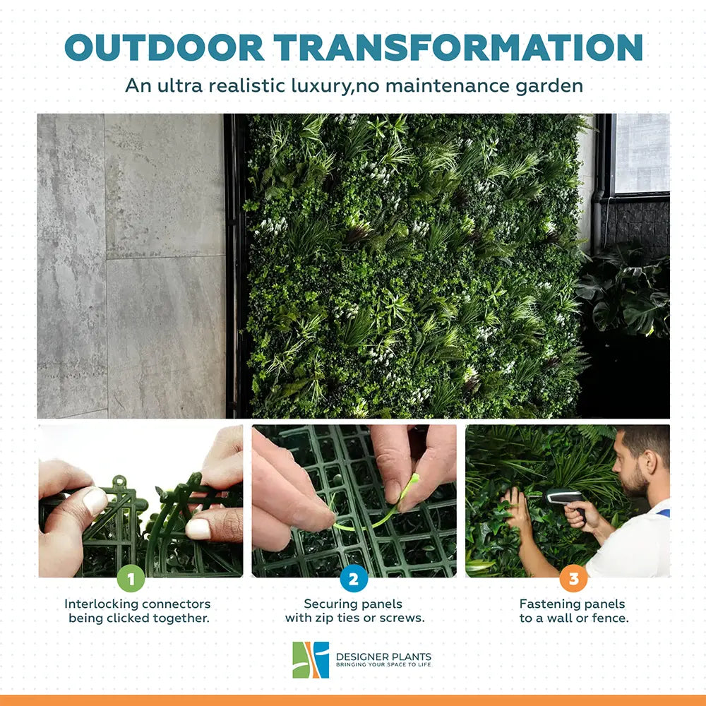 Luxury Lush Spring Recycled Vertical Garden / Green Wall UV Resistant 100cm x 100cm