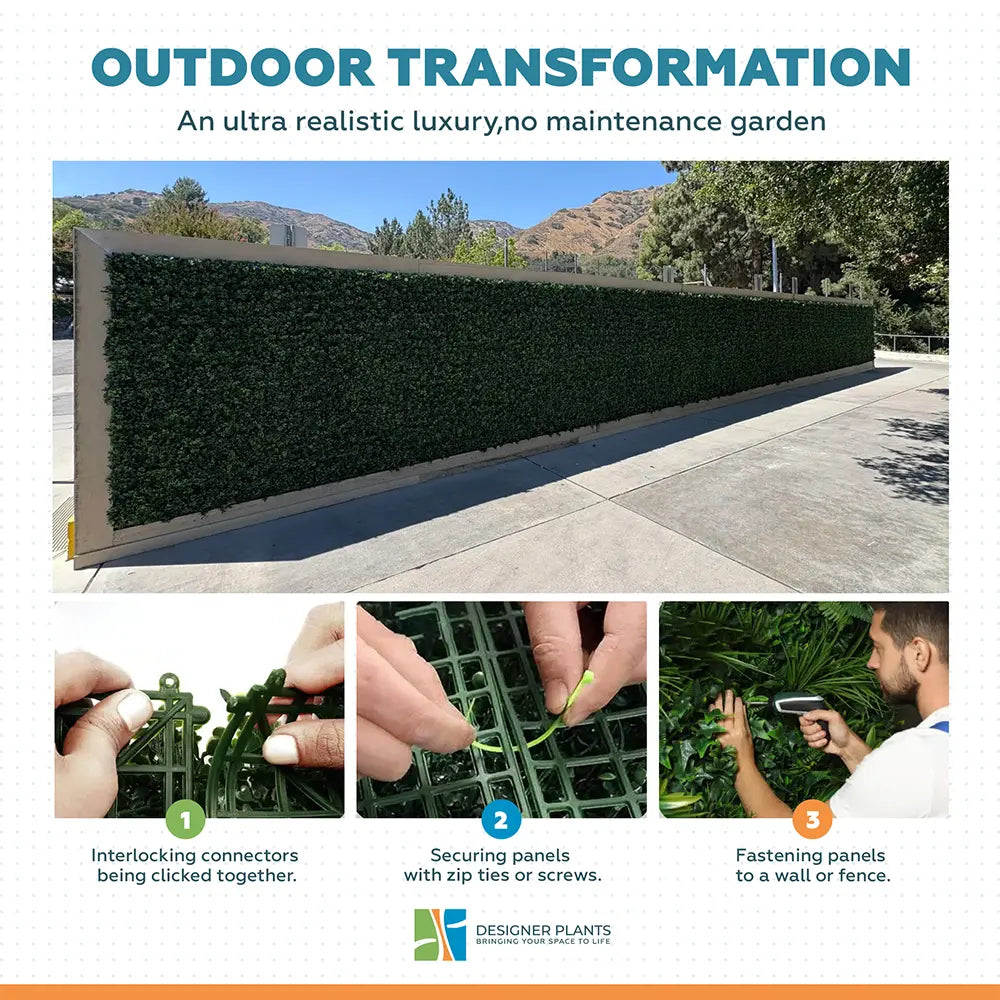 Boxwood Hedge Screen Green Wall Panel UV Resistant 100cm x 100cm