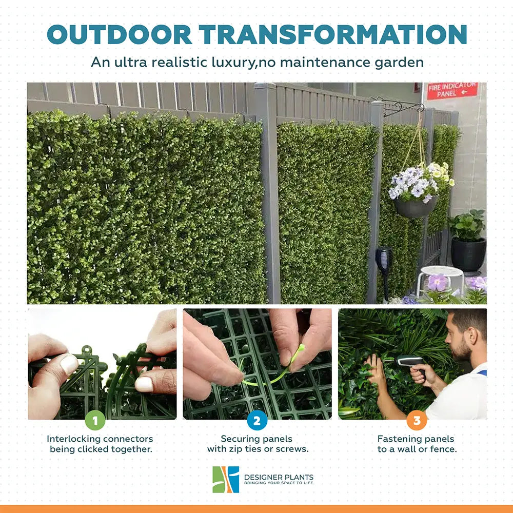 Premium Natural Buxus Hedge Panels UV Resistant 1m x 1m