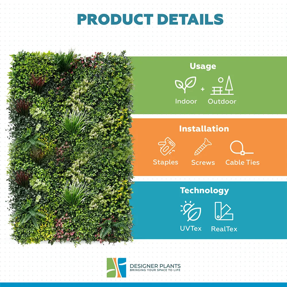 Luxury Evergreen Rainforest Recycled Vertical Garden / Green Wall UV Resistant 1m x 1m