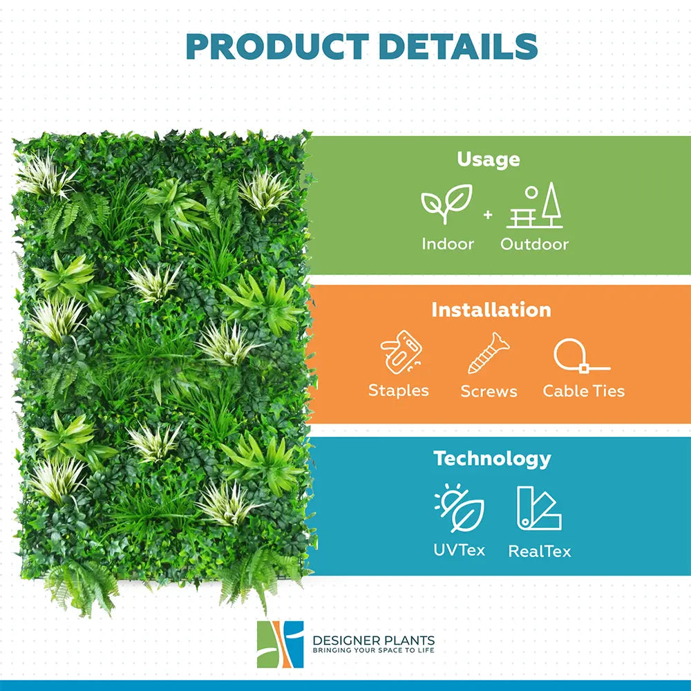 White Grassy Greenery Vertical Garden / Green Wall UV Resistant 100cm x 100cm