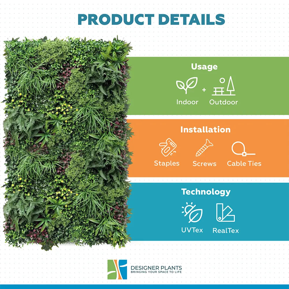 Luxury Country Fern Recycled Vertical Garden / Green Wall UV Resistant 100cm x 100cm