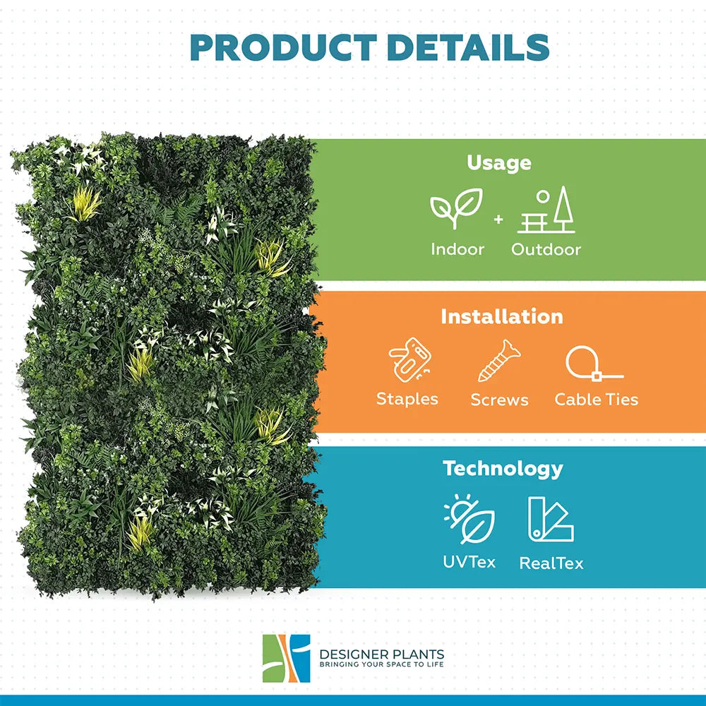 Green Forest Bespoke Commercial Grade Metal Backed Vertical Garden / Green Wall UV Resistant 1m x 1m Fire Retardant
