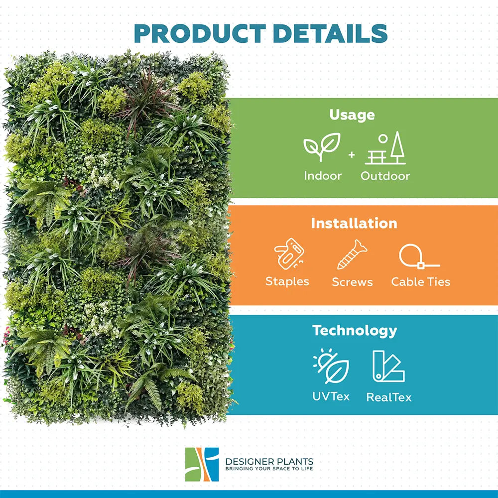 Luxury Lush Spring Recycled Vertical Garden / Green Wall UV Resistant 100cm x 100cm