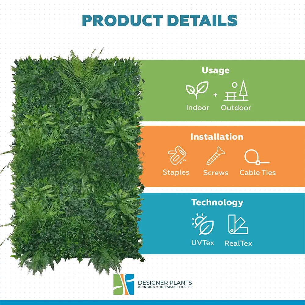 Jungle Fern Vertical Garden / Green Wall UV Resistant 1m x 1m