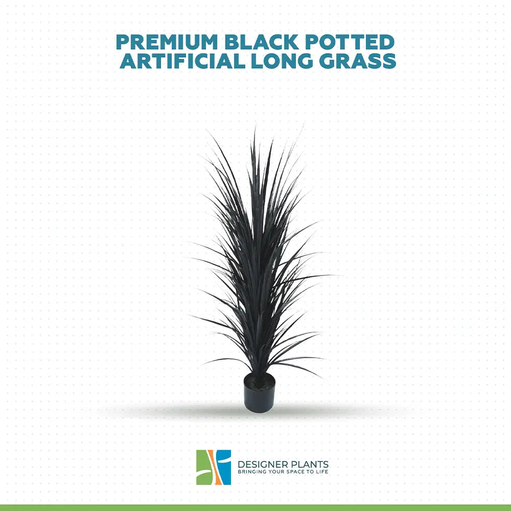 Premium Black Potted Artificial Long Grass (Yucca Grass) 115cm UV Resistant