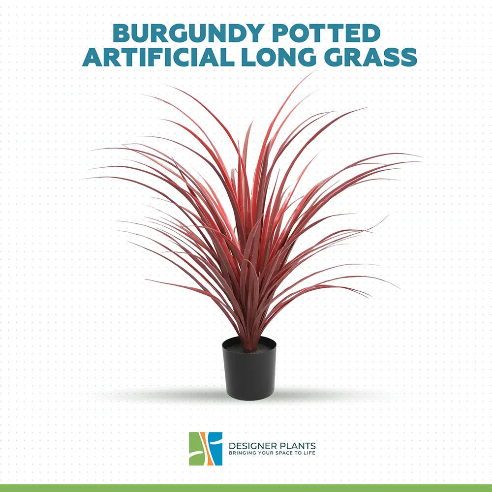 Burgundy Potted Artificial Long Grass (Yucca Grass) 75cm UV Resistant