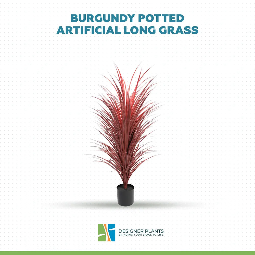 Burgundy Potted Artificial Long Grass (Yucca Grass) 115cm UV Resistant