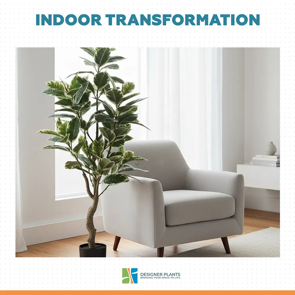 Artificial Bushy Variegated Ficus Tree (Rubber Tree) 120cm