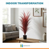 Burgundy Potted Artificial Long Grass (Yucca Grass) 115cm UV Resistant