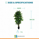 Mixed Green Bushy Artificial Ficus Tree 180cm