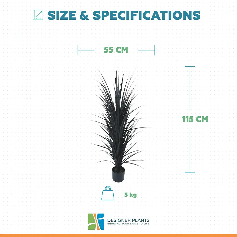 Premium Black Potted Artificial Long Grass (Yucca Grass) 115cm UV Resistant
