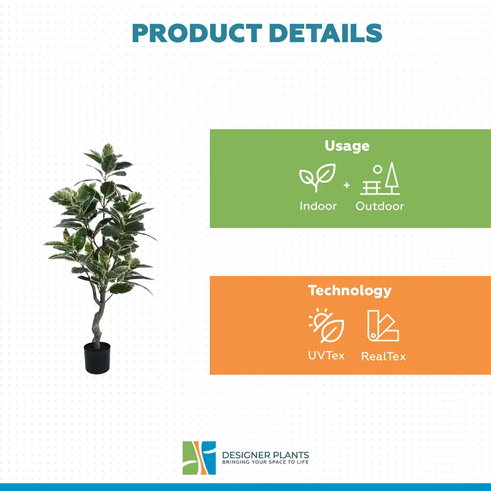 Artificial Bushy Variegated Ficus Tree (Rubber Tree) 120cm