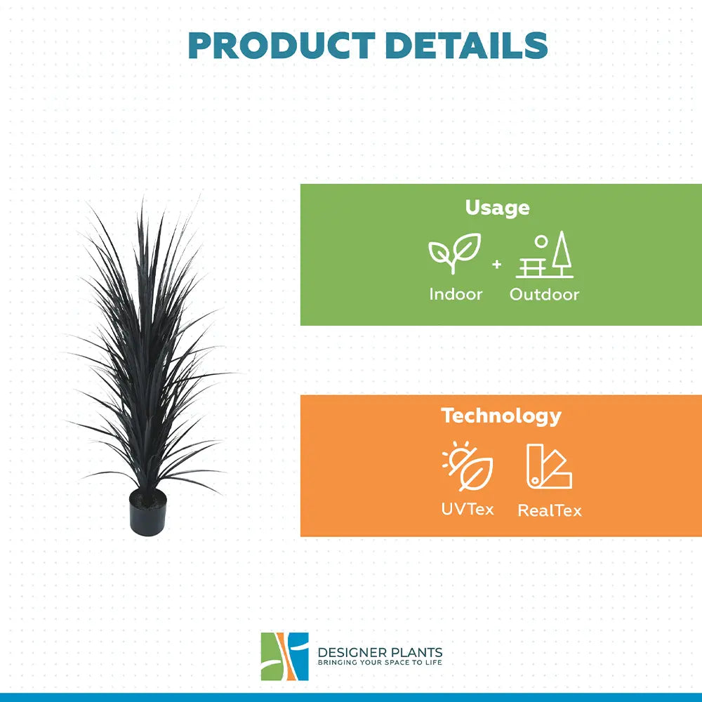 Premium Black Potted Artificial Long Grass (Yucca Grass) 115cm UV Resistant