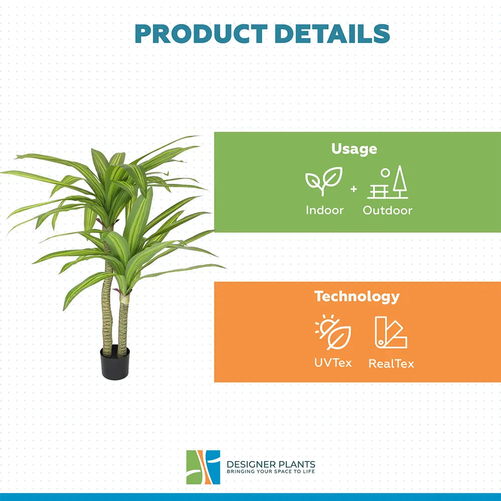 Artificial Multi Head Dracaena Tree with Mixed Green Leaves (Real Touch) 130cm