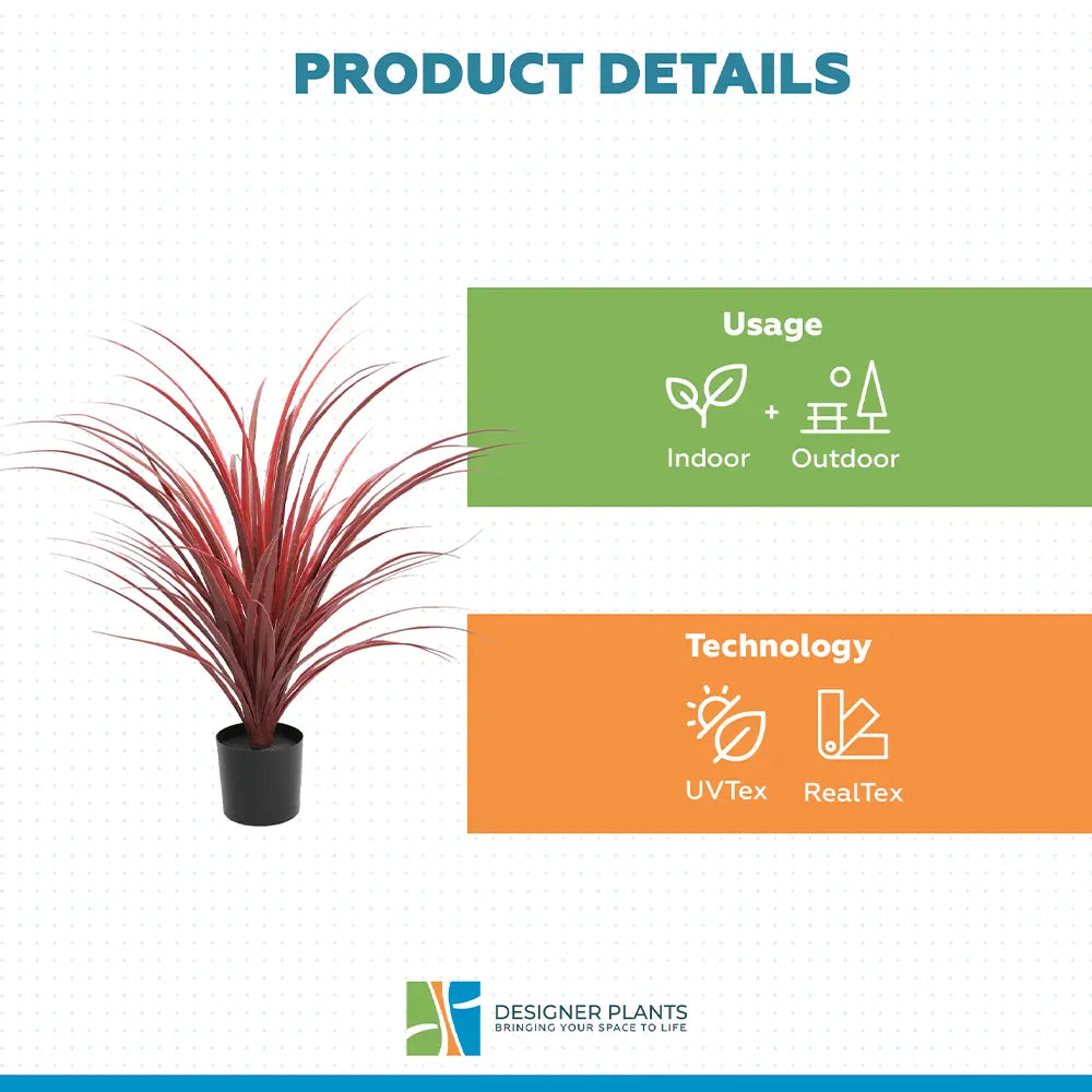 Burgundy Potted Artificial Long Grass (Yucca Grass) 75cm UV Resistant