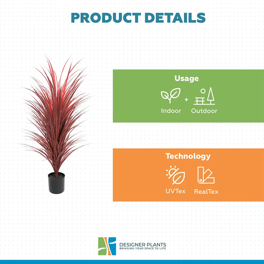 Burgundy Potted Artificial Long Grass (Yucca Grass) 115cm UV Resistant