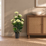 90cm artificial white hydrangea beside an oak reception cabinet in a neutral interior; cabinet shown for styling.