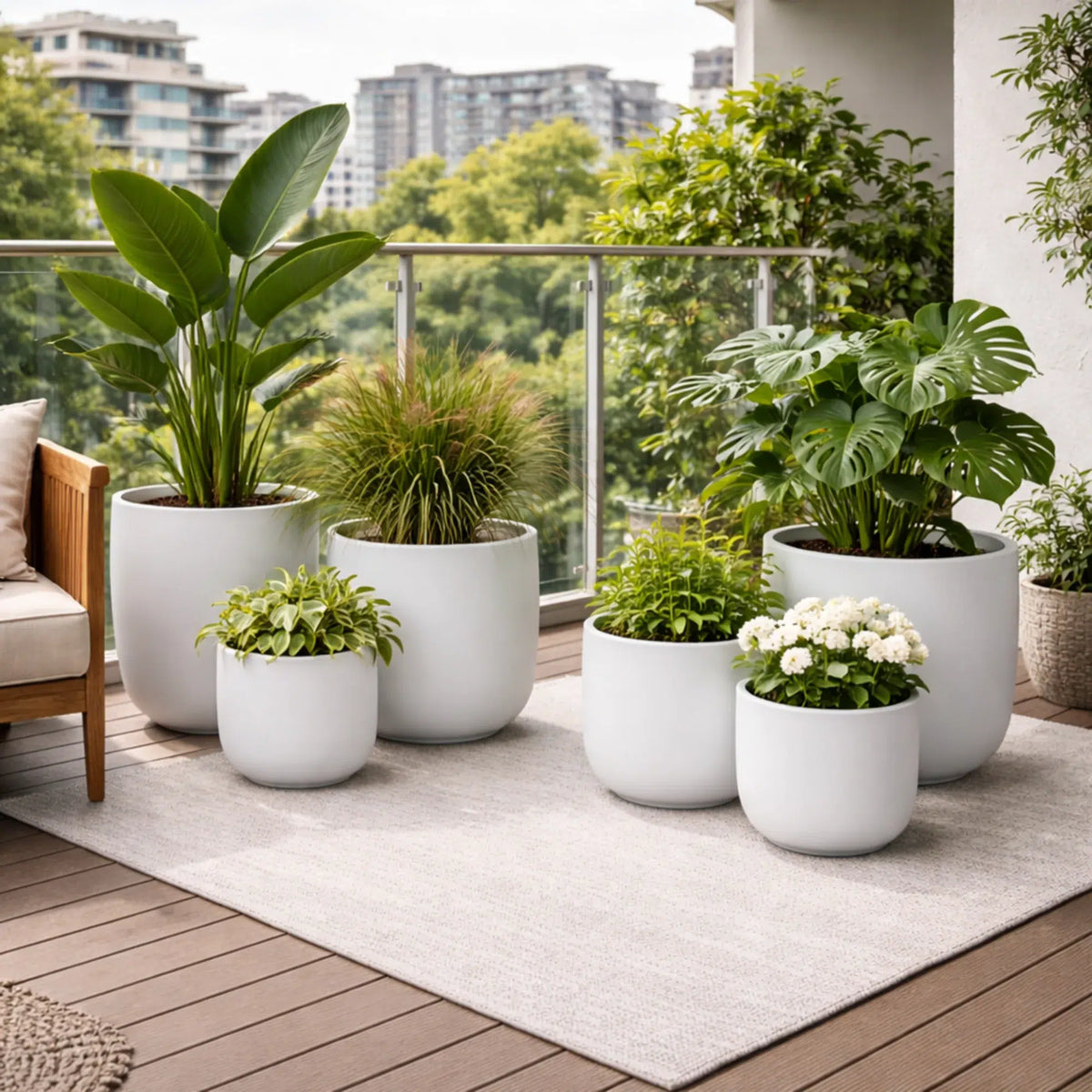 Luxury Egg-Shaped Ovate Planter Set of 5 | Premium Pot Range - Matt White - Designer Plants