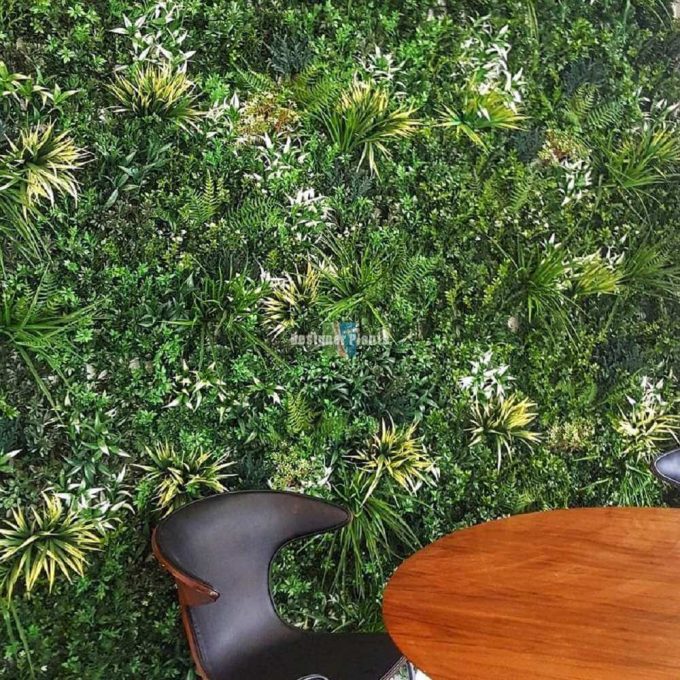 Fake green wall inside an office