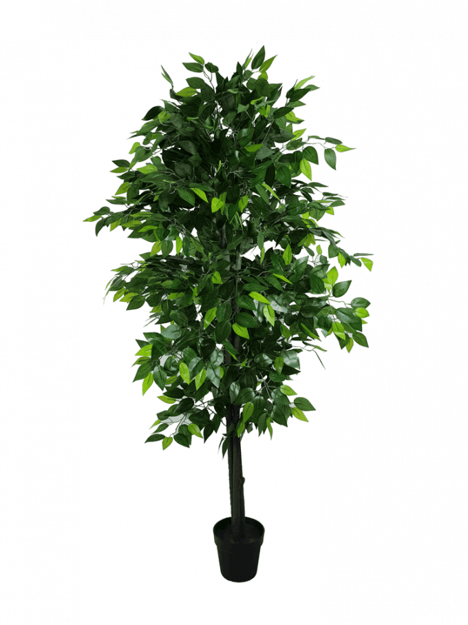 Bushy artificial ficus tree with plastic trunk