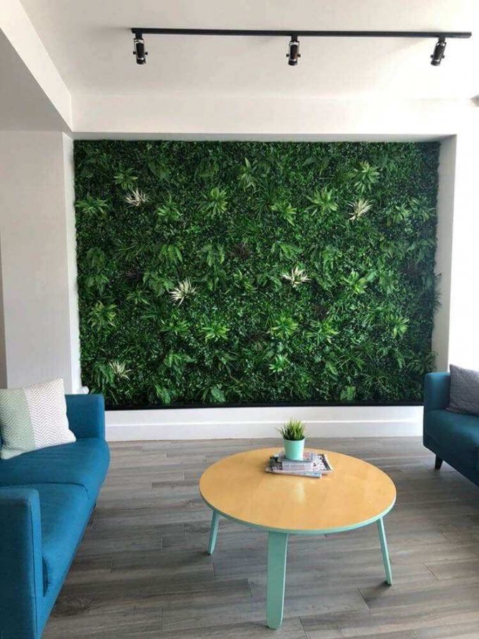 custom made living wall panel with faux grasses