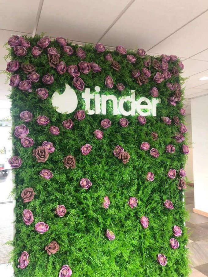 mixed fern green wall and hedge panels with roses