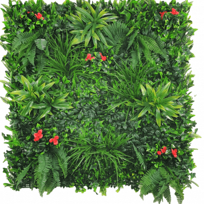 red flowering rose artificial green wall panel
