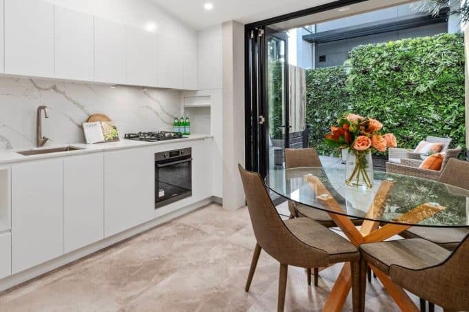 artificial vertical garden installed near a kitchen