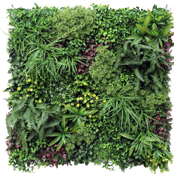 artificial vertical garden with ferns and grasses