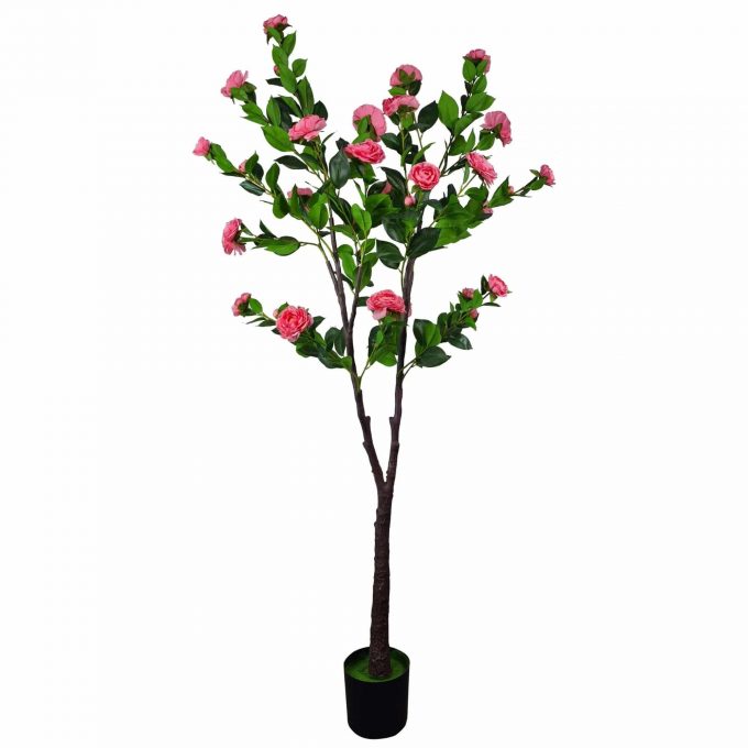 tall fake camellia tree with pink flowers