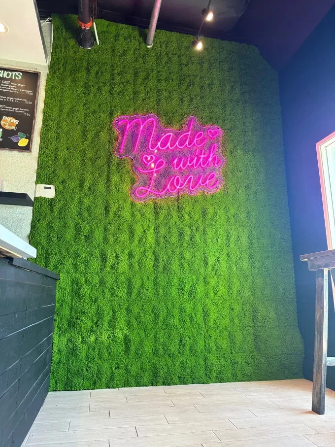 Wall Feature with logo using Fresh Natural Green Artificial Moss