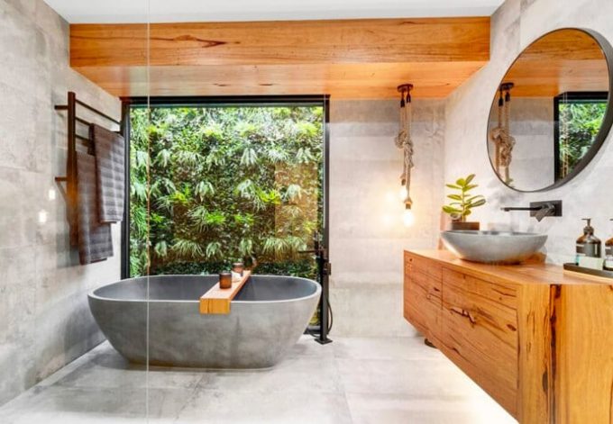Artificial green wall in bathroom