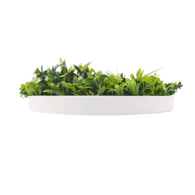 Side View - White Frame Artificial Vertical Garden Disc