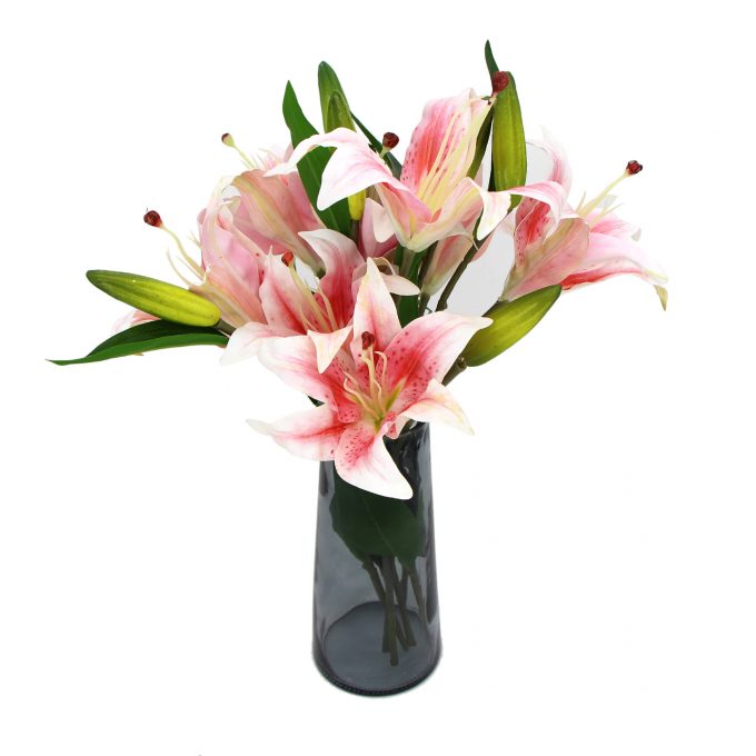 Artificial Lily Arrangement in Glass Vase