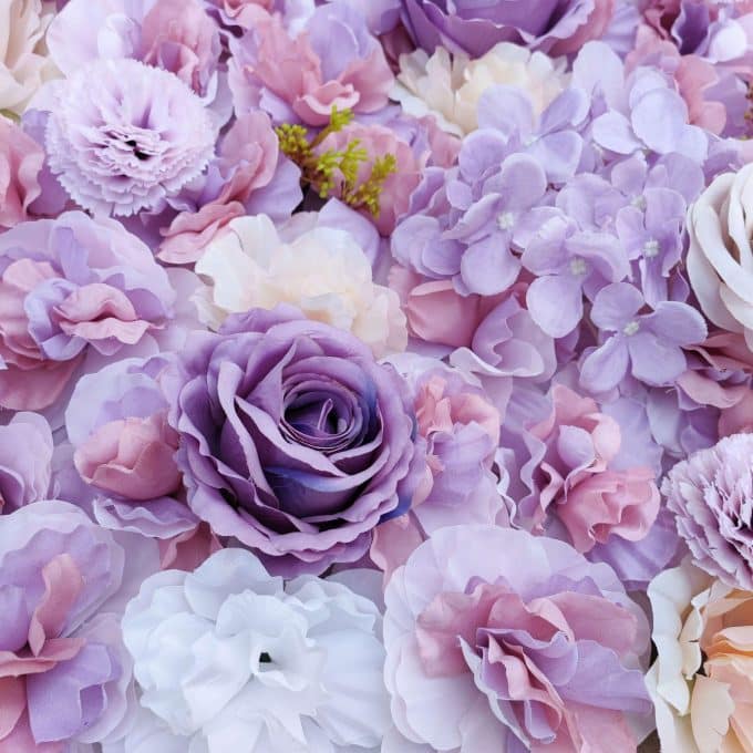 White and Purple Flowers Mixed Faux Flowers Pink and White Artificial Flower Wall Panel
