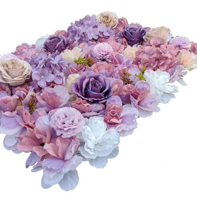 Side view Backing Mixed Faux Flowers Pink and White Artificial Flower Wall Panel