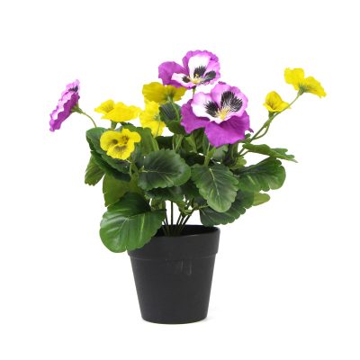 Mixed Pink and Yellow Flowering Potted Artificial Pansy Plants