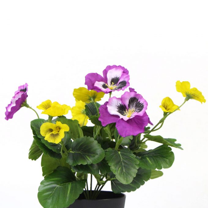 Mixed Pink and Yellow Flowering Potted Artificial Pansy Plants 25cm